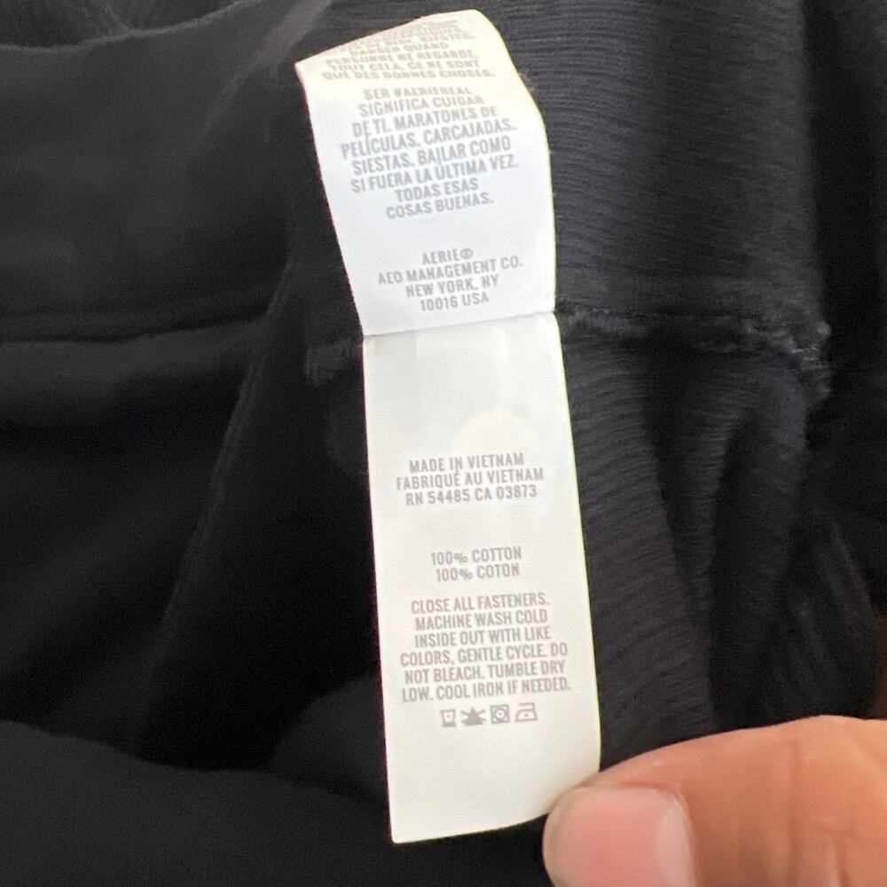 Aerie Small 100% Cotton Black Ribbed Hoodie Women's - Picture 7 of 7